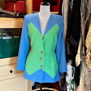 Valentino Blue and Green Colorblock Tailored Blazer